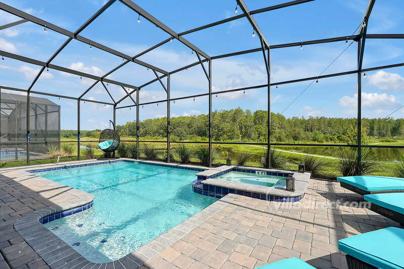 Pool with lake view